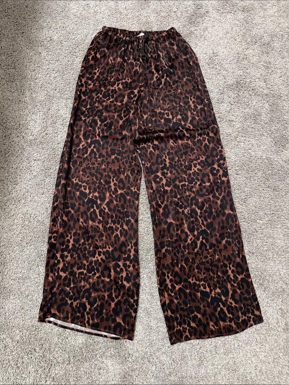 Topshop Satin Wide-Leg Leopard Print Pants in Brown and Black